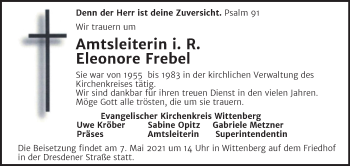Traueranzeige von Eleonore Frebel von Super Sonntag Wittenberg