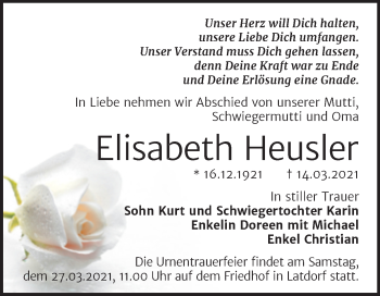 Traueranzeige von Elisabeth Heusler von Mitteldeutsche Zeitung Bernburg