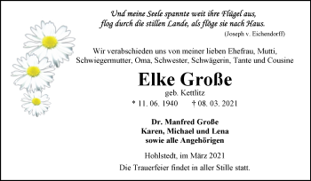 Traueranzeige von Elke Große von Mitteldeutsche Zeitung Sangerhausen