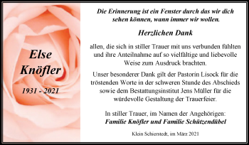 Traueranzeige von Else Knöfler von Mitteldeutsche Zeitung Aschersleben