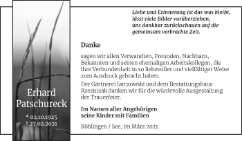Traueranzeige von Erhard Patschureck von Mitteldeutsche Zeitung Mansfelder Land