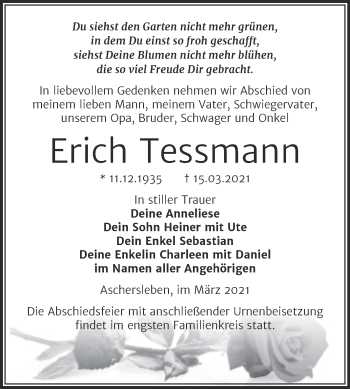 Traueranzeige von Erich Tessmann von Mitteldeutsche Zeitung Aschersleben