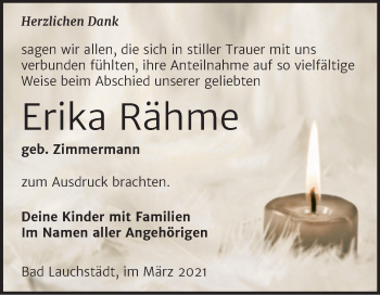 Traueranzeige von Erika Rähme von Mitteldeutsche Zeitung Merseburg/Querfurt