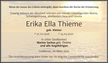 Traueranzeige von Erika Ella Thieme von Mitteldeutsche Zeitung Mansfelder Land