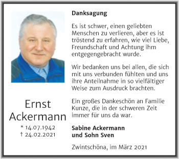 Traueranzeige von Ernst Ackermann von Mitteldeutsche Zeitung Halle/Saalkreis