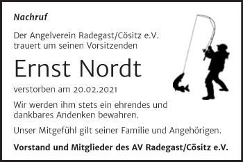 Traueranzeige von Ernst Nordt von Mitteldeutsche Zeitung Köthen