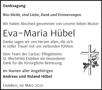 Traueranzeige von Eva-Maria Hübel von Mitteldeutsche Zeitung Mansfelder Land