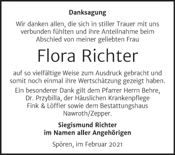 Traueranzeige von Flora Richter von Mitteldeutsche Zeitung Bitterfeld