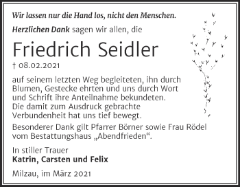 Traueranzeige von Friedrich Seidler von Mitteldeutsche Zeitung Merseburg/Querfurt