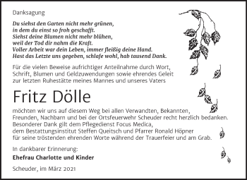 Traueranzeige von Fritz Dölle von Mitteldeutsche Zeitung Köthen