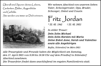 Traueranzeige von Fritz Jordan von Mitteldeutsche Zeitung Sangerhausen
