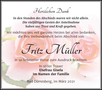 Traueranzeige von Fritz Müller von Mitteldeutsche Zeitung Merseburg/Querfurt
