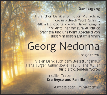 Traueranzeige von Georg Nedoma von Mitteldeutsche Zeitung Aschersleben