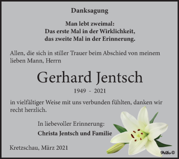 Traueranzeige von Gerhard Jentsch von Mitteldeutsche Zeitung Zeitz