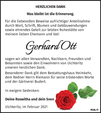 Traueranzeige von Gerhard Ott von Mitteldeutsche Zeitung Weißenfels