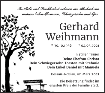 Traueranzeige von Gerhard Weihmann von Mitteldeutsche Zeitung Dessau-Roßlau