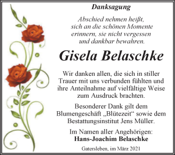 Traueranzeige von Gisela Belaschke von Mitteldeutsche Zeitung Aschersleben