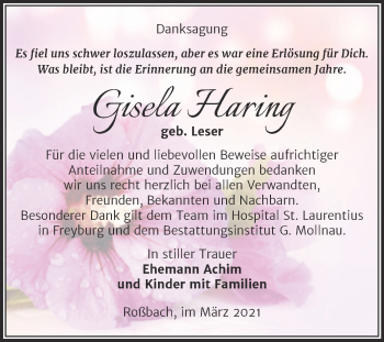 Traueranzeige von Gisela Haring von Mitteldeutsche Zeitung Merseburg/Querfurt
