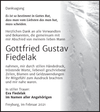 Traueranzeige von Gottfried Gustav Fiedelak von Mitteldeutsche Zeitung Naumburg/Nebra