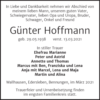 Traueranzeige von Günter Hoffmann von Mitteldeutsche Zeitung Sangerhausen