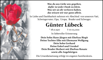 Traueranzeige von Günter Lübeck von Mitteldeutsche Zeitung Bitterfeld