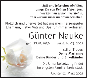 Traueranzeige von Günter Nauke von Mitteldeutsche Zeitung Weißenfels