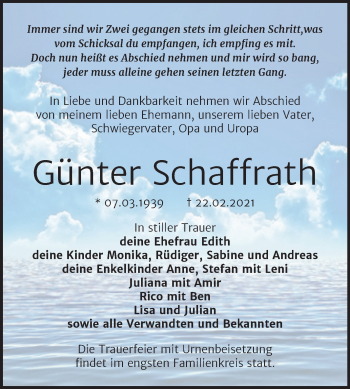 Traueranzeige von Günter Schaffrath von Mitteldeutsche Zeitung Aschersleben