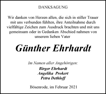 Traueranzeige von Günther Ehrhardt von Mitteldeutsche Zeitung Sangerhausen