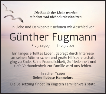 Traueranzeige von Günther Fugmann von Mitteldeutsche Zeitung Halle/Saalkreis