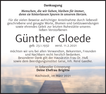 Traueranzeige von Günther Gloede von Mitteldeutsche Zeitung Dessau-Roßlau
