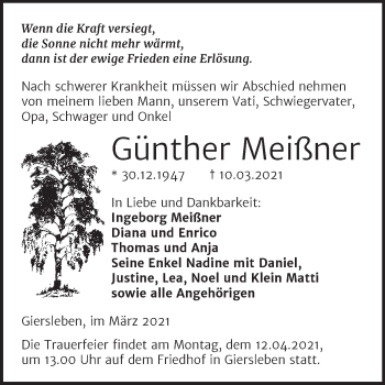 Traueranzeige von Günther Meißner von Mitteldeutsche Zeitung Aschersleben