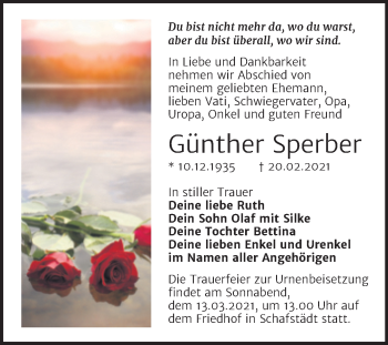 Traueranzeige von Günther Sperber von Mitteldeutsche Zeitung Merseburg/Querfurt