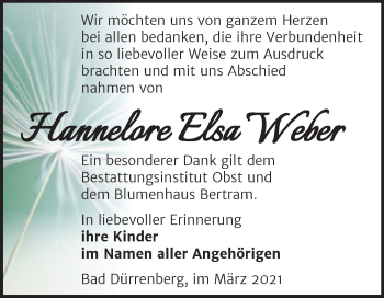 Traueranzeige von Hannelore Elsa Weber von Mitteldeutsche Zeitung Merseburg/Querfurt
