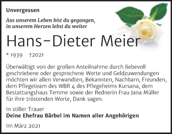 Traueranzeige von Hans-Dieter Meier von Mitteldeutsche Zeitung Bitterfeld