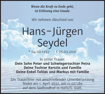 Traueranzeige von Hans-Jürgen Seydel von Mitteldeutsche Zeitung Halle/Saalkreis