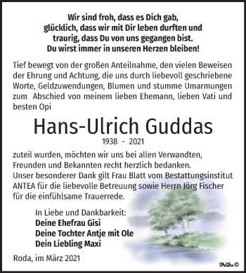 Traueranzeige von Hans-Ulrich Guddas von Super Sonntag Zeitz