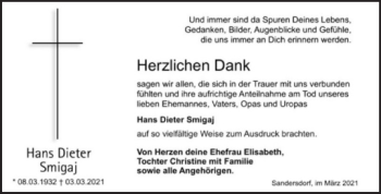 Traueranzeige von Hans Dieter Smigaj von Mitteldeutsche Zeitung Bitterfeld