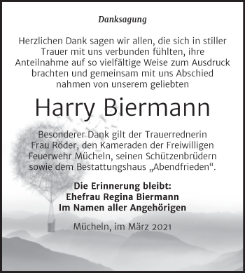 Traueranzeige von Harry Biermann von Mitteldeutsche Zeitung Merseburg/Querfurt