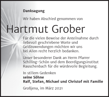 Traueranzeige von Hartmut Grober von Mitteldeutsche Zeitung Naumburg/Nebra