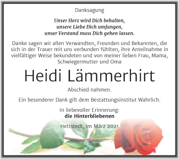 Traueranzeige von Heidi Lämmerhirt von Mitteldeutsche Zeitung Mansfelder Land