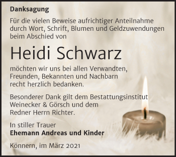 Traueranzeige von Heidi Schwarz von Mitteldeutsche Zeitung Bernburg