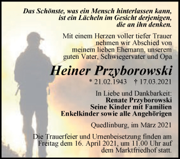 Traueranzeige von Heiner Przyborowski von Mitteldeutsche Zeitung Quedlingburg