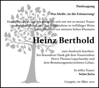 Traueranzeige von Heinz Berthold von Mitteldeutsche Zeitung Bitterfeld