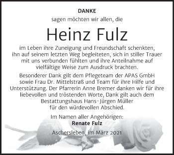 Traueranzeige von Heinz Fulz von Mitteldeutsche Zeitung Aschersleben