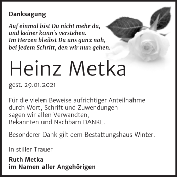 Traueranzeige von Heinz Metka von Mitteldeutsche Zeitung