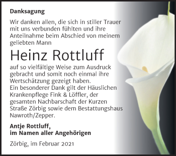 Traueranzeige von Heinz Rottluff von Mitteldeutsche Zeitung Bitterfeld