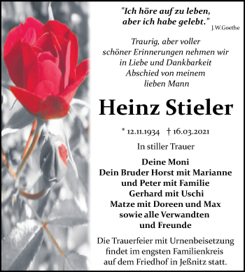 Traueranzeige von Heinz Stieler von Mitteldeutsche Zeitung Bitterfeld