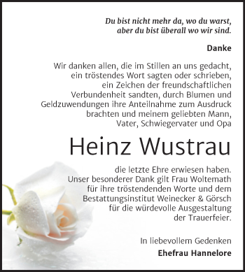 Traueranzeige von Heinz Wustrau von Mitteldeutsche Zeitung Bernburg