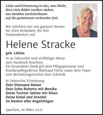 Traueranzeige von Helene Stracke von Mitteldeutsche Zeitung Merseburg/Querfurt