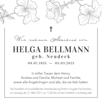 Traueranzeige von Helga Bellmann von Mitteldeutsche Zeitung Halle/Saalkreis
